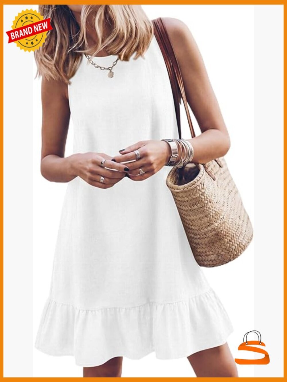 Ruffle Swing Shift Dress with Pockets - Sleeveless Loose Fit Summer Dress